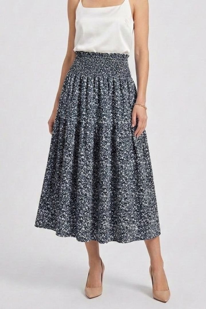 Elastic waist skirt floral design front showcase