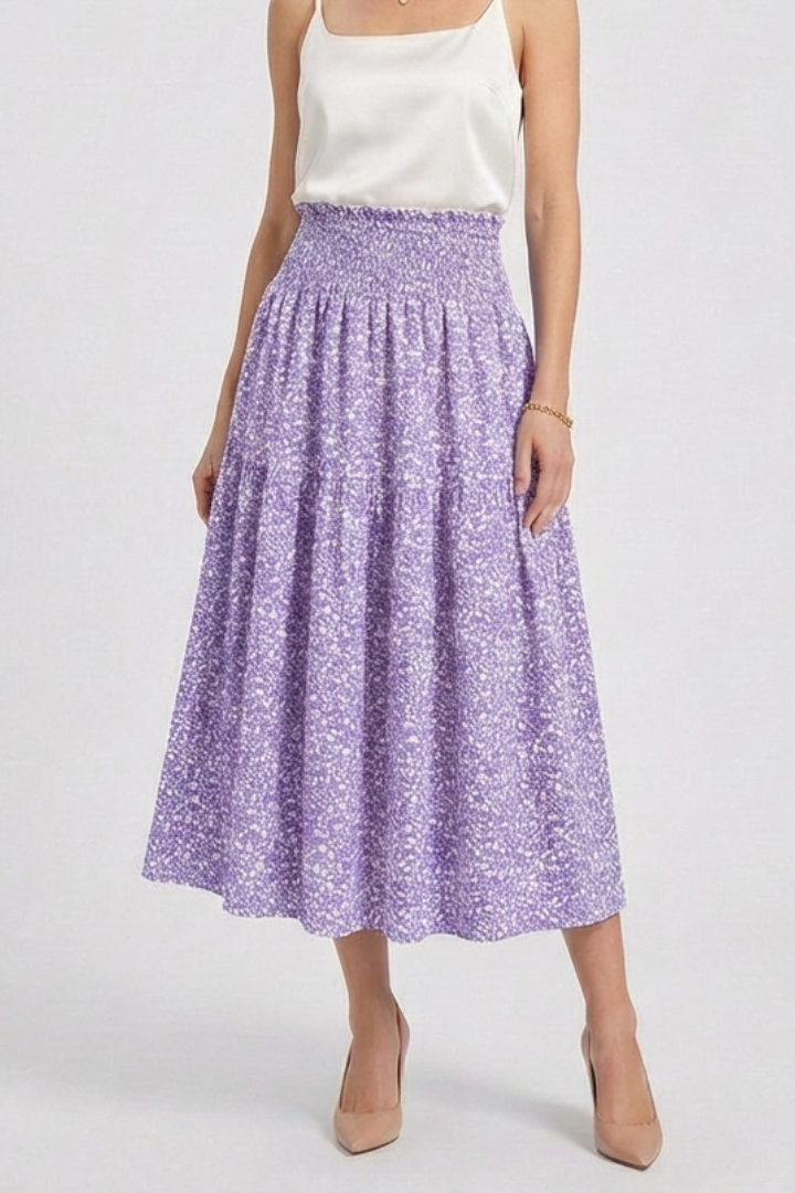 Printed elastic waist skirt isolated front product image