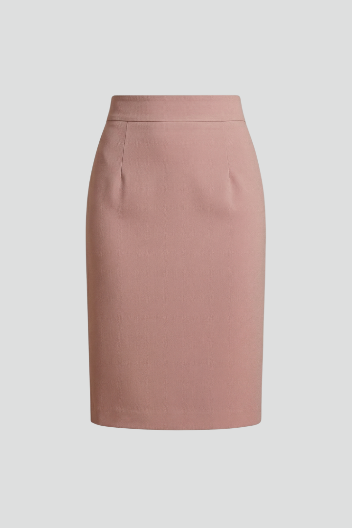 Single pink skirt clean front look in gray backdrop