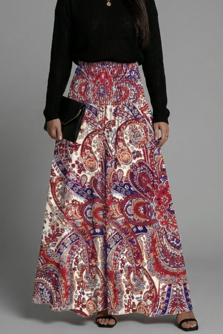 Flowing stretch skirt front angle product photo multicolor