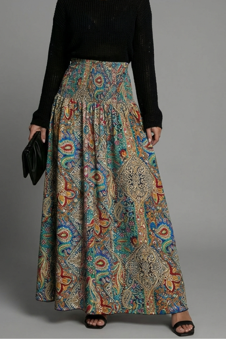Full length skirt front geometric profile clean backdrop