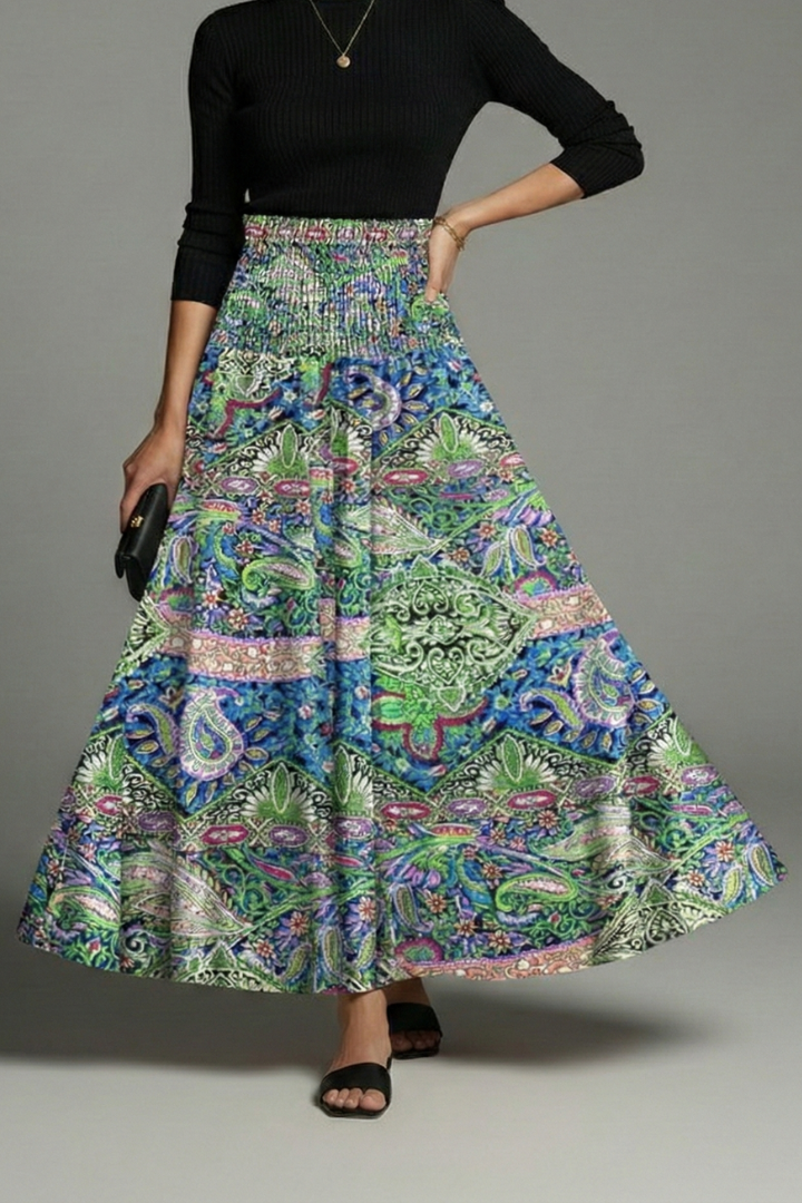 Women in multiple color skirt front profile isolated on background