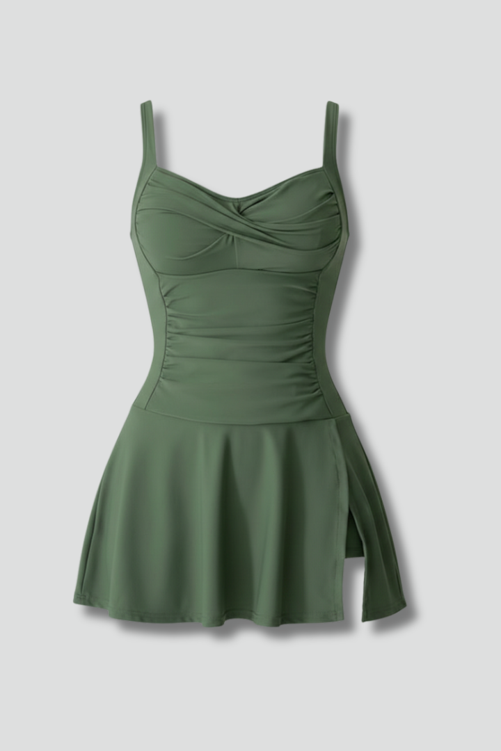 Summer beach outfit one-piece shown on white backdrop