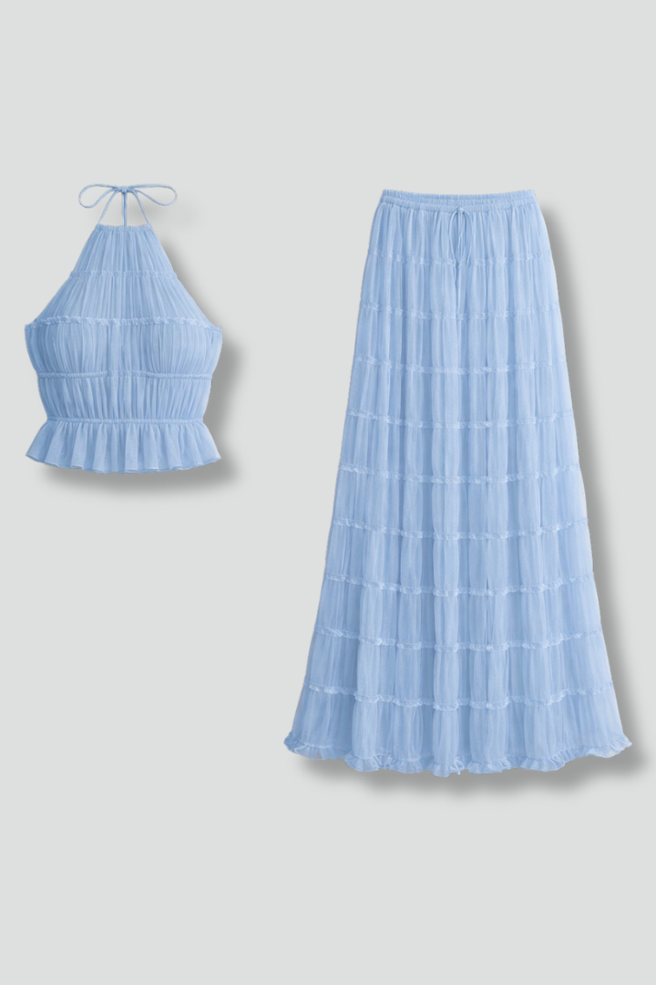 Close-up outfit set on gray background