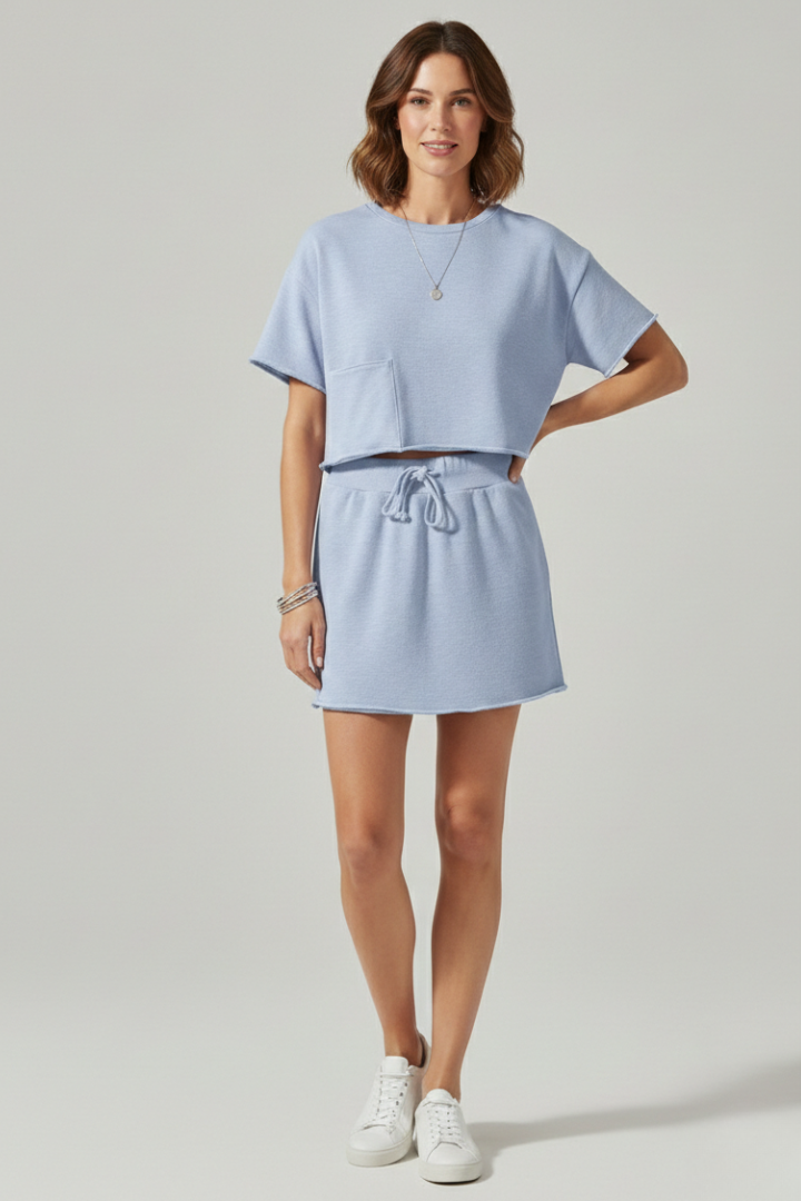 Zephyra | Casual Short Sleeves Top and Drawstring Shorts - Two Piece Set