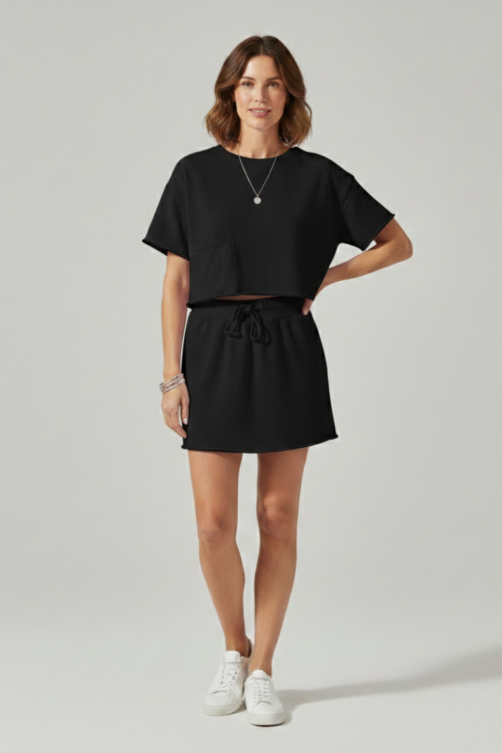 Zephyra | Casual Short Sleeves Top and Drawstring Shorts - Two Piece Set