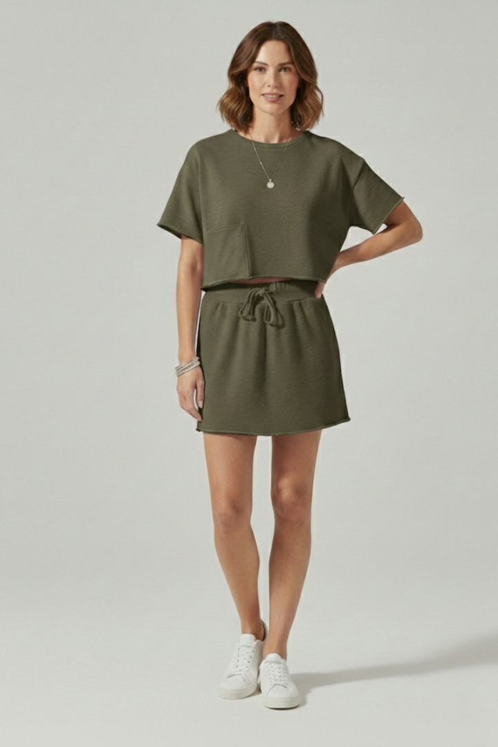 Zephyra | Casual Short Sleeves Top and Drawstring Shorts - Two Piece Set