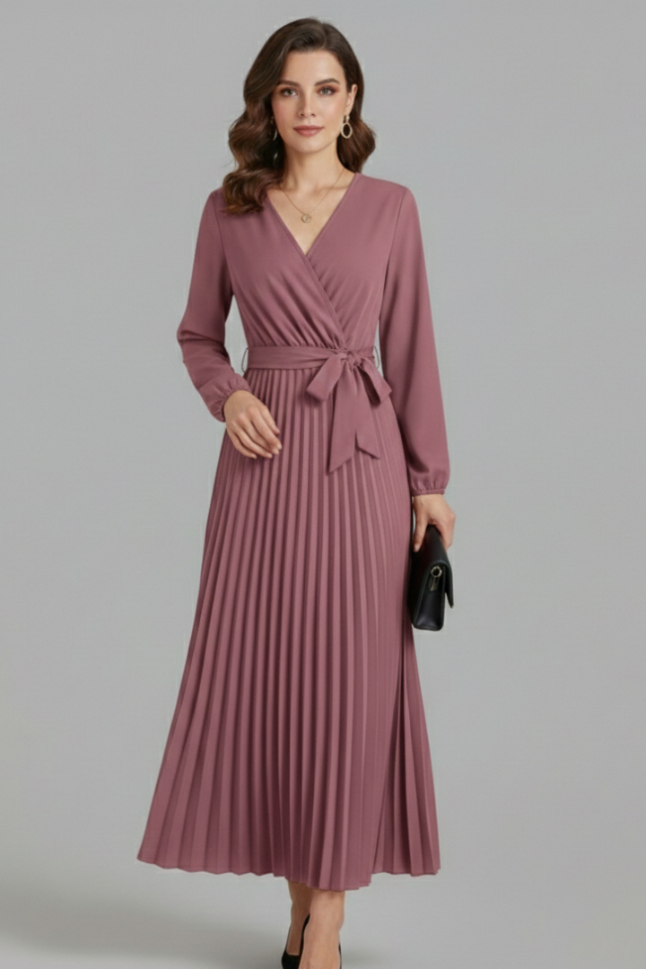 Long elegant dress front angle on gray background