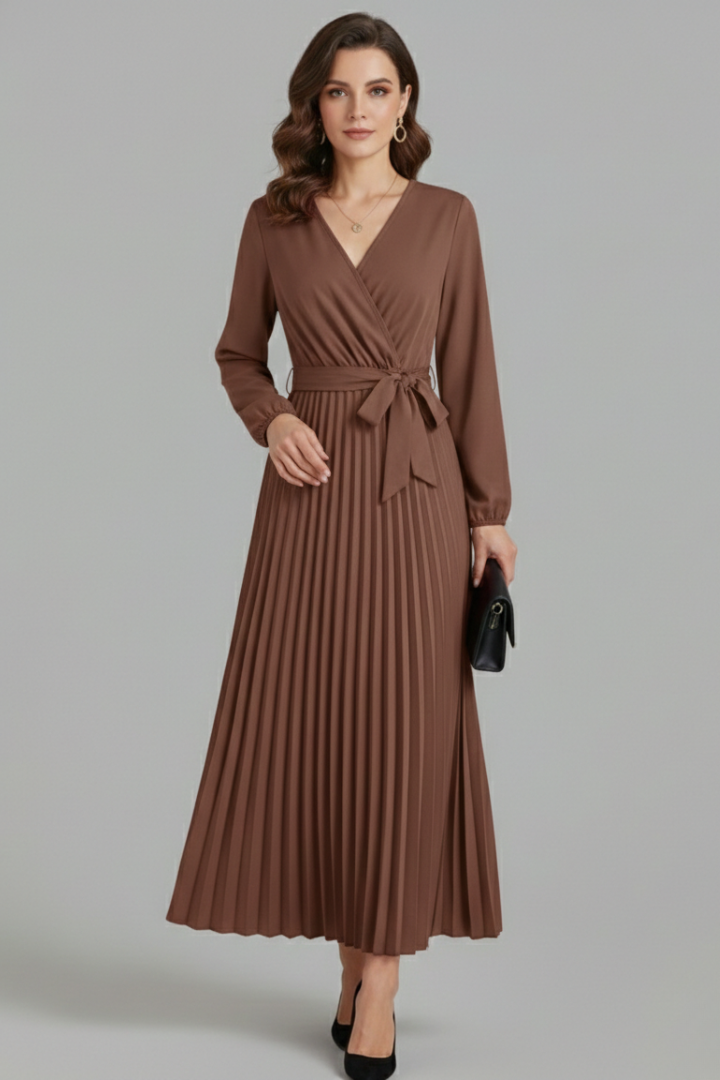 Front angle dress with defined waist and pleats