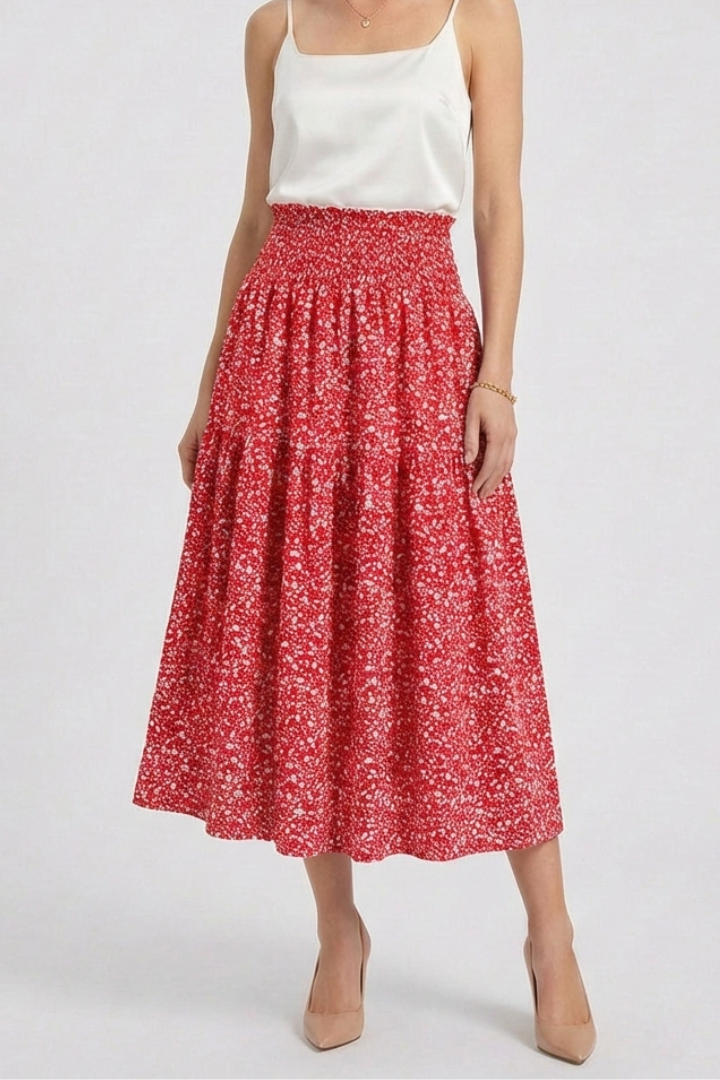 Elegant printed skirt front angle isolated white scene