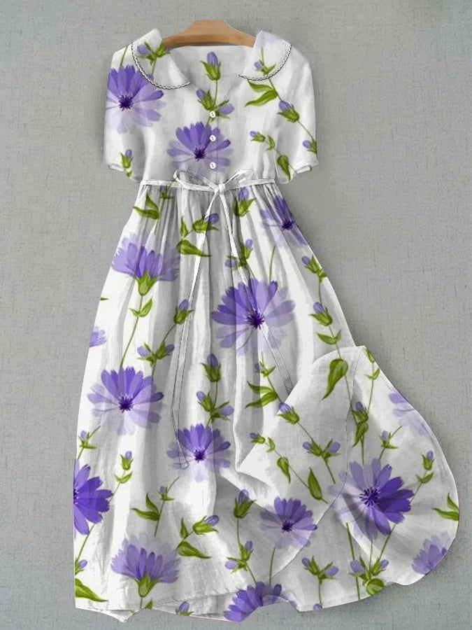 Feminine floral dress with a graceful drape and breezy look