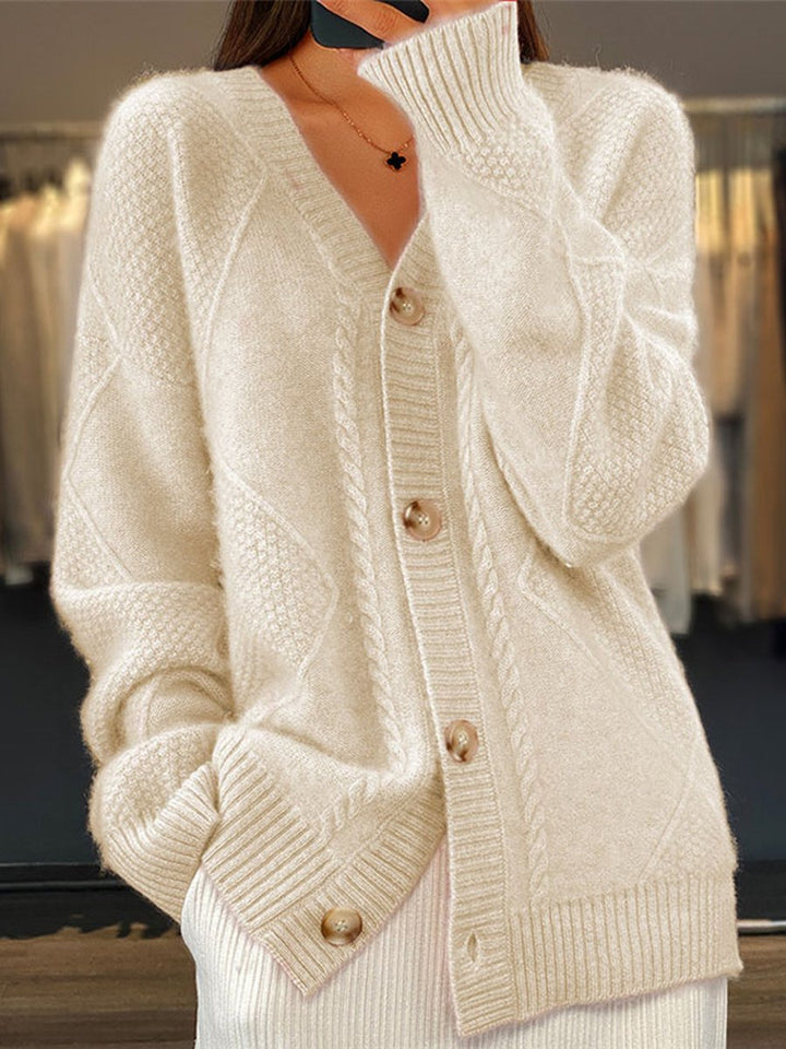 Adriana | Women's Cozy V-Neck Cardigan Sweater for - Cable Knit — 1