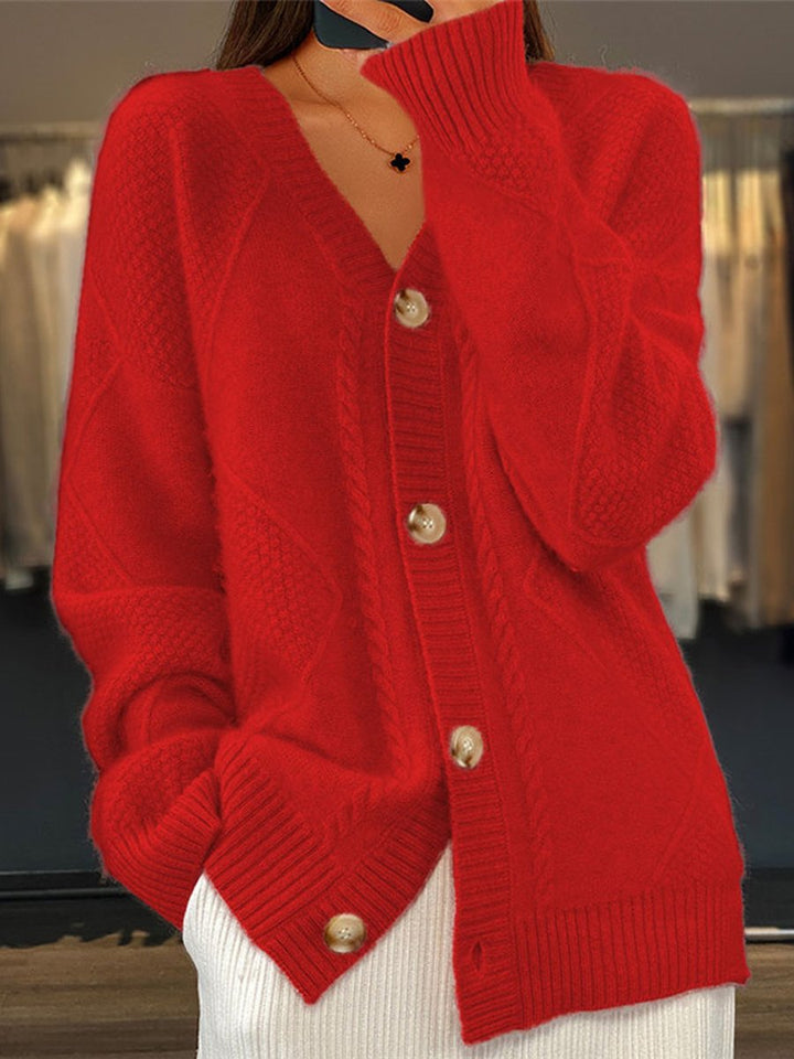Adriana | Women's Cozy V-Neck Cardigan Sweater for - Cable Knit — 2