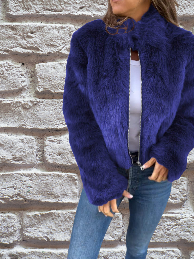 Aelibelle | Women's Cropped Fuzzy Faux Fur Jacket