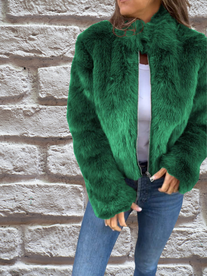 Aelibelle | Women's Cropped Fuzzy Faux Fur Jacket