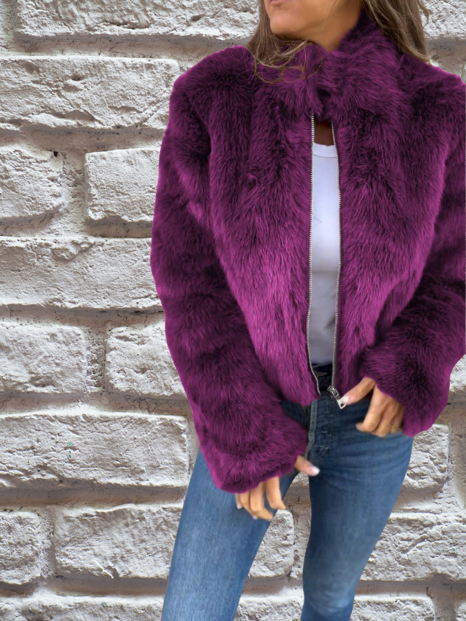 Aelibelle | Women's Cropped Fuzzy Faux Fur Jacket