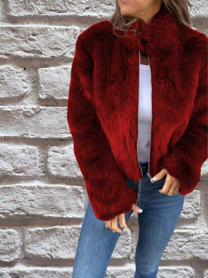 Aelibelle | Women's Cropped Fuzzy Faux Fur Jacket