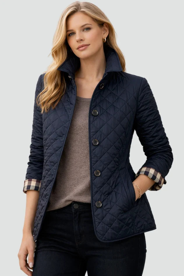 Aeliisse | Women's Diamond Button Front Long Sleeve Jacket — Blue