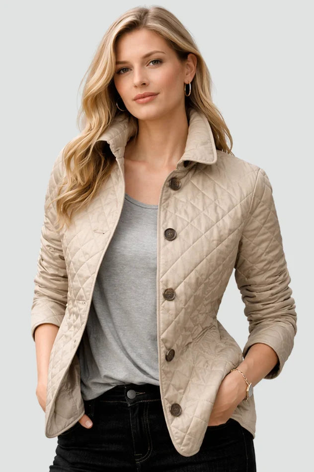 Aeliisse | Women's Diamond Button Front Long Sleeve Jacket — Brown