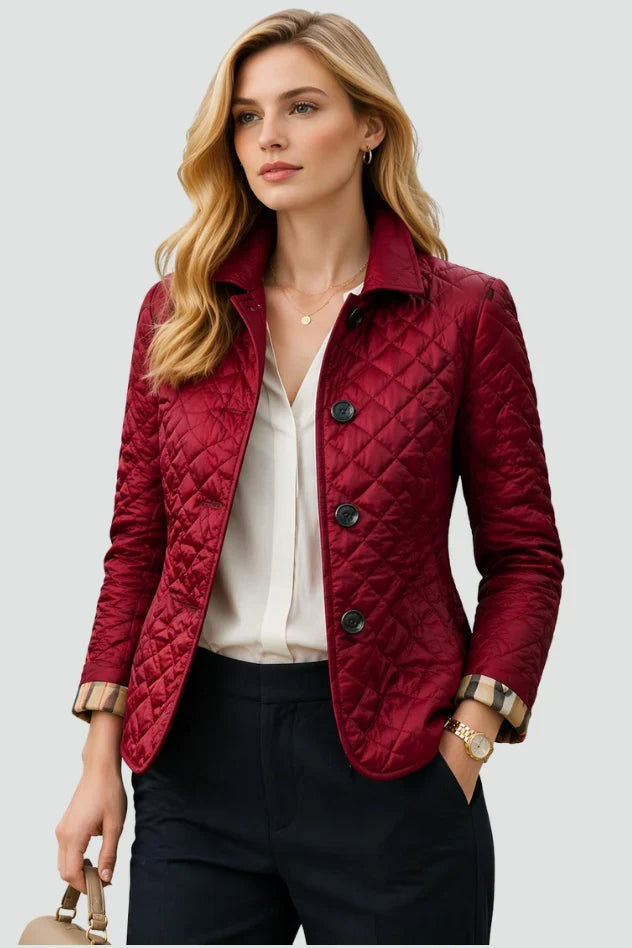 Aeliisse | Women's Diamond Button Front Long Sleeve Jacket — Dark Red