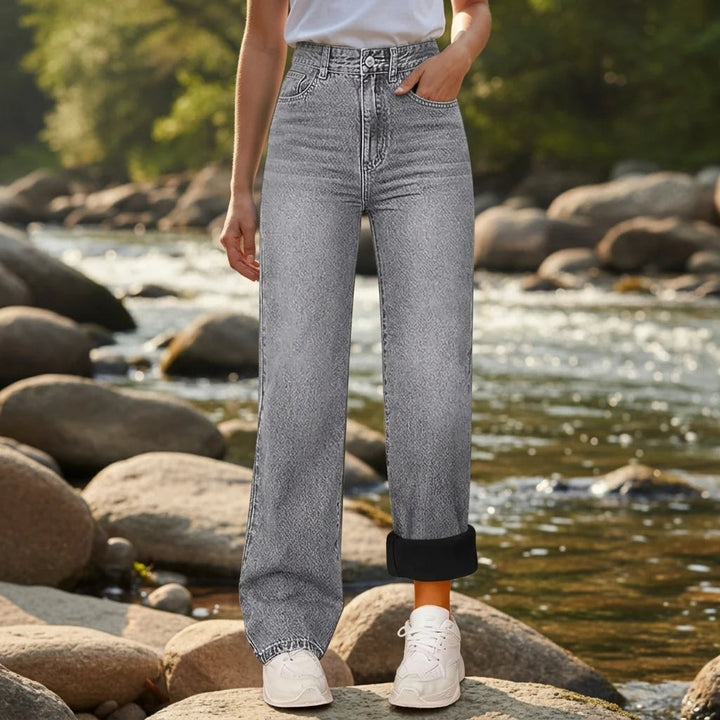 Aeliwen | Women's Fleece-Lined High-Waist Straight-Leg Jeans