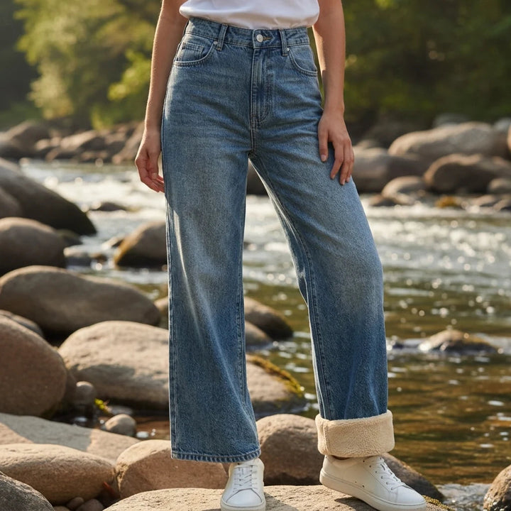 Aeliwen | Women's Fleece-Lined High-Waist Straight-Leg Jeans
