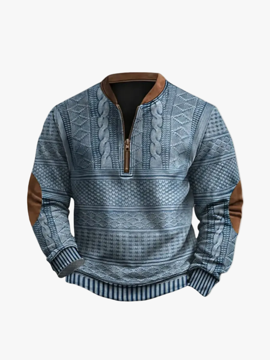 Alessandro | Men's Cozy Knit Sweater with Quarter Zip and Pattern Panels — 1