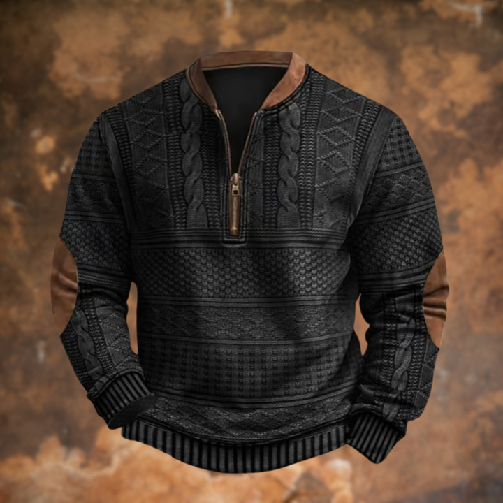 Alessandro | Men's Cozy Knit Sweater with Quarter Zip and Pattern Panels — 3