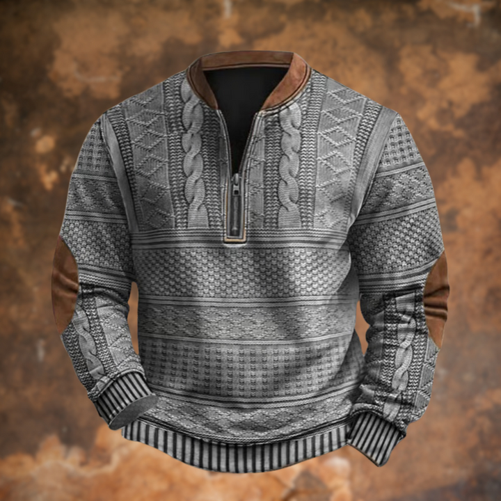 Alessandro | Men's Cozy Knit Sweater with Quarter Zip and Pattern Panels — Gray