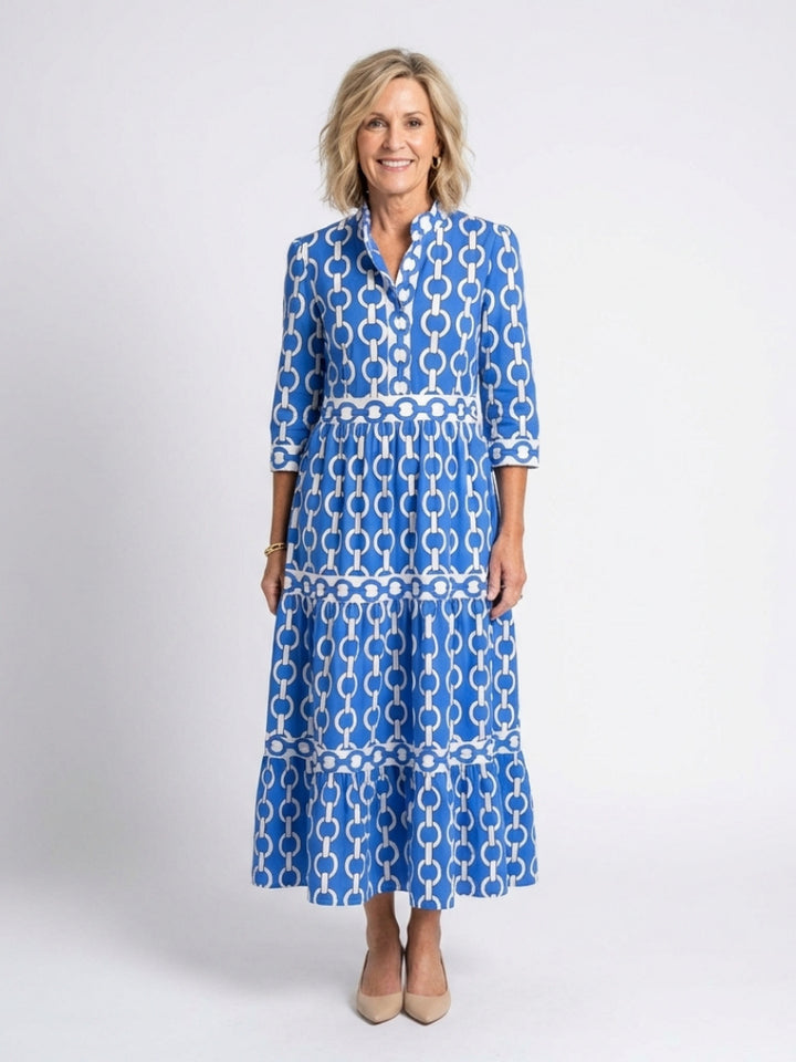 Alessia | Women's Wedding Guest Elegant Chain Print Midi Dress Dresses — 1