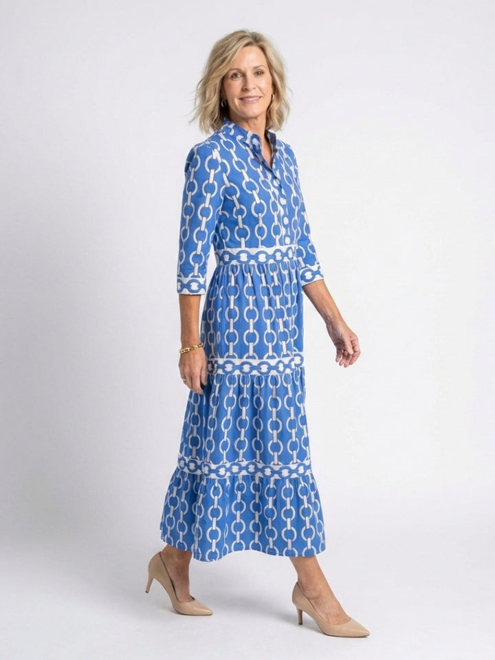 Alessia | Women's Wedding Guest Elegant Chain Print Midi Dress Dresses — 2