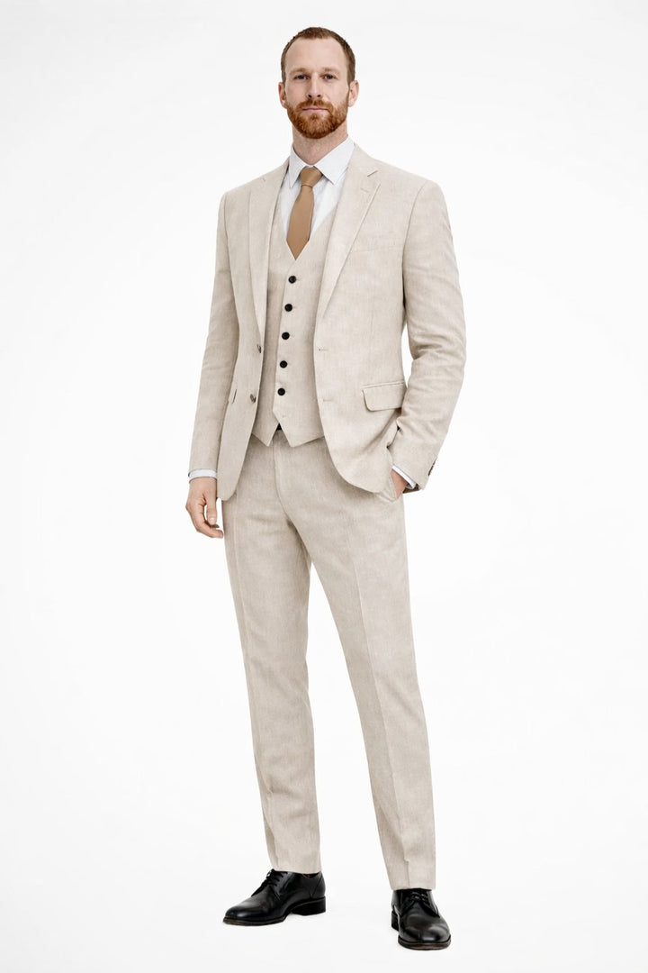 Ambrose | Men's Tailored Single-Button Blazer Waistcoat Trousers Set — Beige