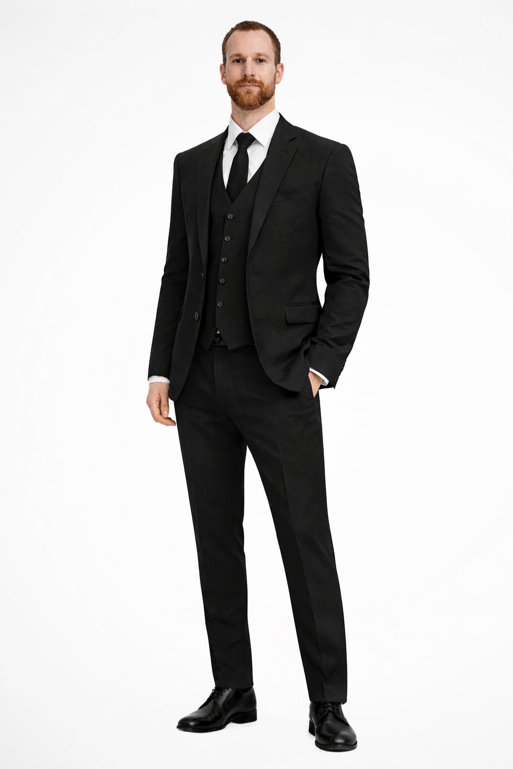 Ambrose | Men's Tailored Single-Button Blazer Waistcoat Trousers Set — Black