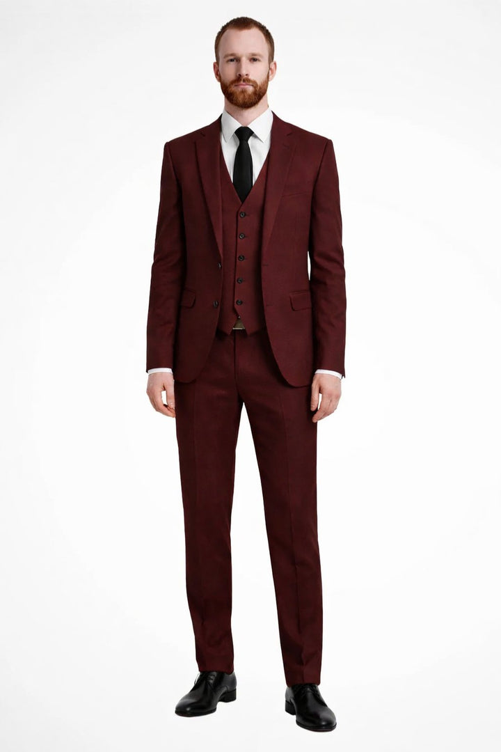 Ambrose | Men's Tailored Single-Button Blazer Waistcoat Trousers Set — Burgundy