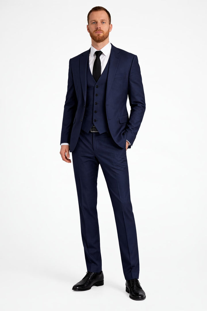 Ambrose | Men's Tailored Single-Button Blazer Waistcoat Trousers Set — Navy
