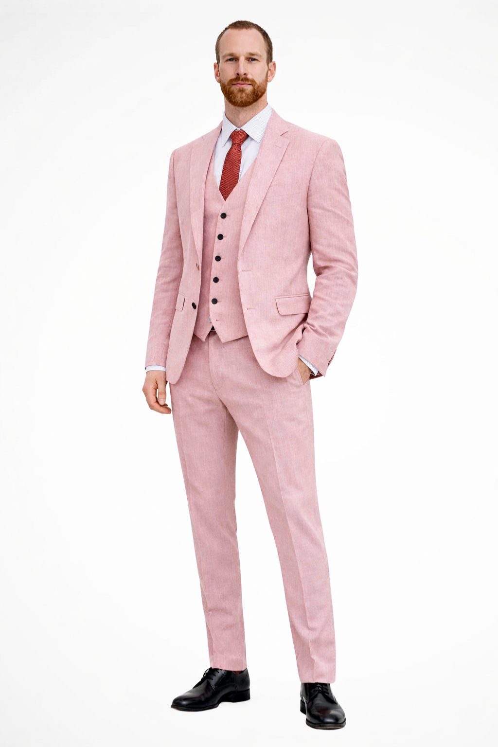 Ambrose | Men's Tailored Single-Button Blazer Waistcoat Trousers Set — Pink