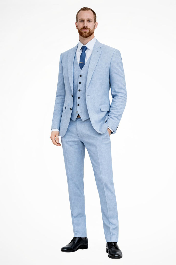 Ambrose | Men's Tailored Single-Button Blazer Waistcoat Trousers Set — Sky Blue