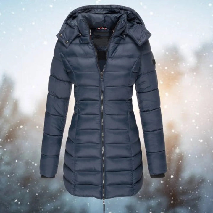 Anoukisse | Women's Long Hooded puff Quilted Jacket Zip-Up Coat — 1