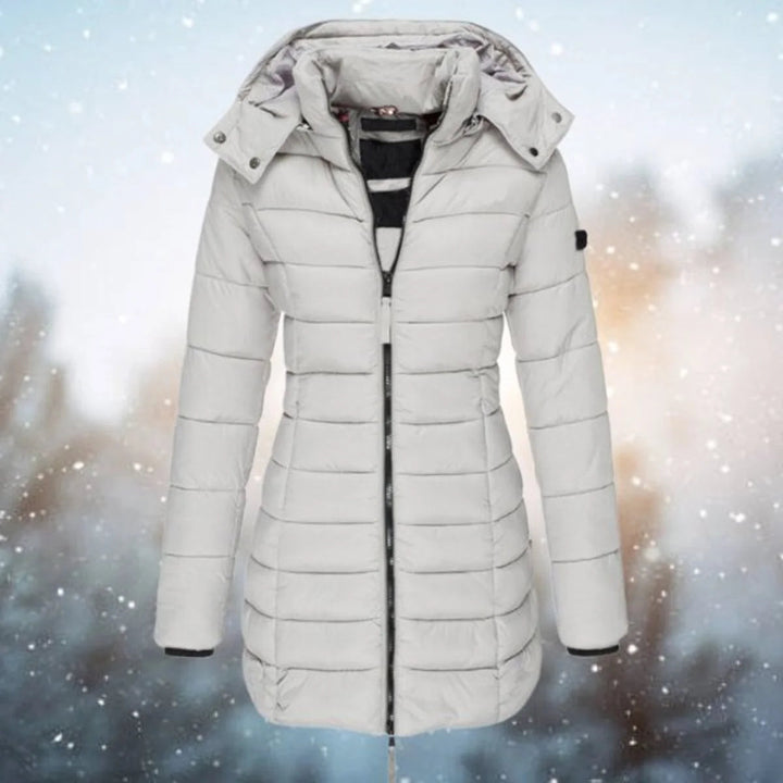 Anoukisse | Women's Long Hooded puff Quilted Jacket Zip-Up Coat — Gray