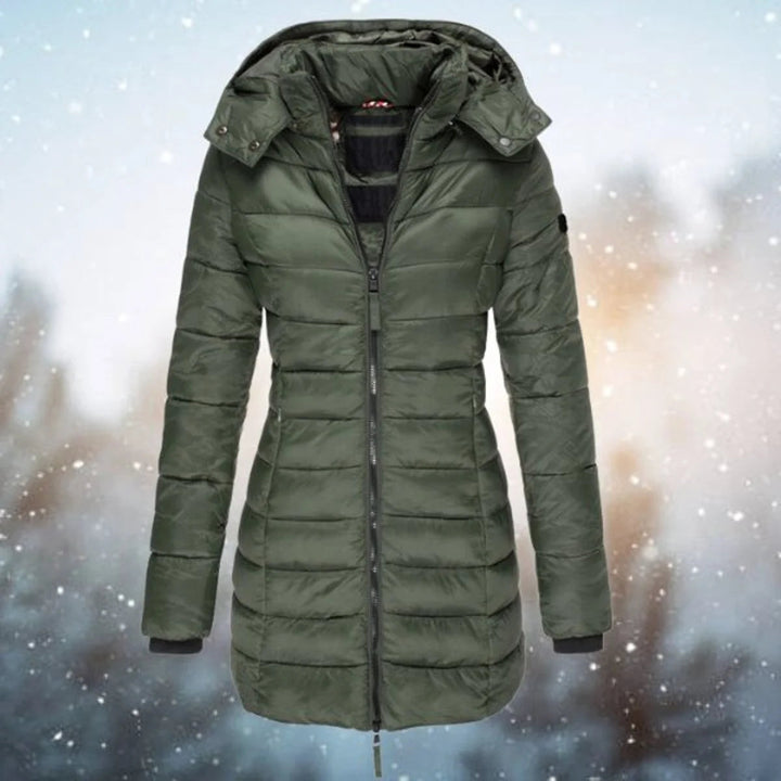 Anoukisse | Women's Long Hooded puff Quilted Jacket Zip-Up Coat — Green