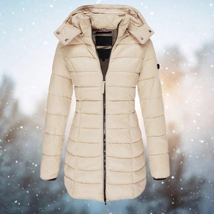 Anoukisse | Women's Long Hooded puff Quilted Jacket Zip-Up Coat — Khaki