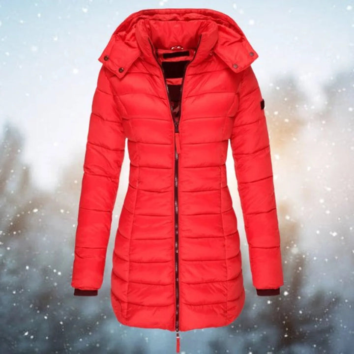 Anoukisse | Women's Long Hooded puff Quilted Jacket Zip-Up Coat — Red