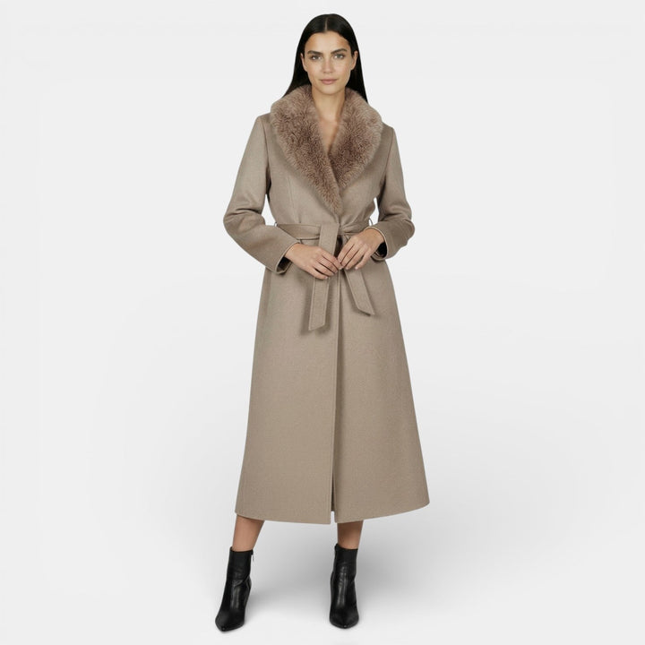 Anoukriel | Women's Casual Stretch Belted Overcoat with a Faux Fur Collar — 2