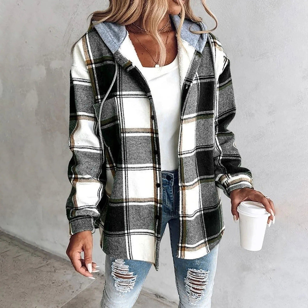 Aramora | Women's Cardigan Oversized Button Front Plaid Cozy Everyday Wear