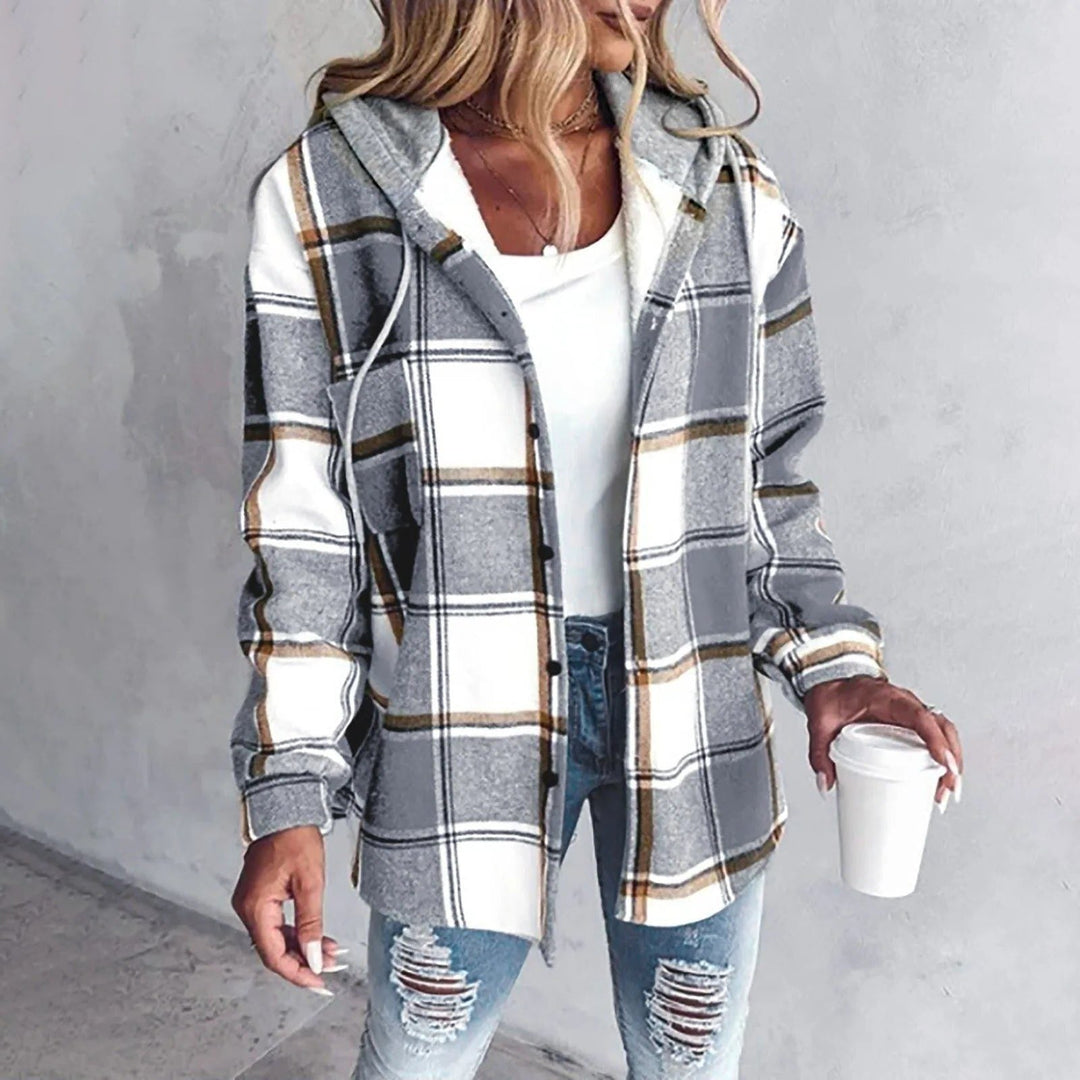 Aramora | Women's Cardigan Oversized Button Front Plaid Cozy Everyday Wear