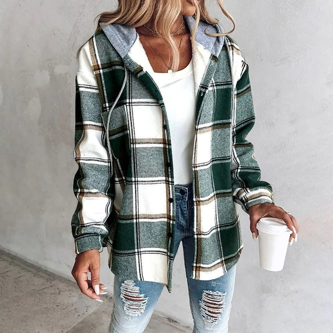 Aramora | Women's Cardigan Oversized Button Front Plaid Cozy Everyday Wear