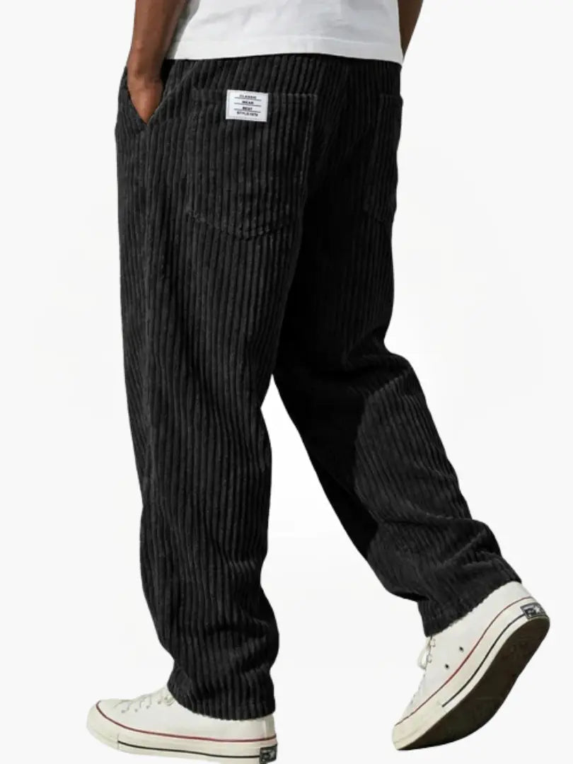 Arilora | Women's Wide-Leg Linen Relaxed And Textured Corduroy Trousers For Pants — Black