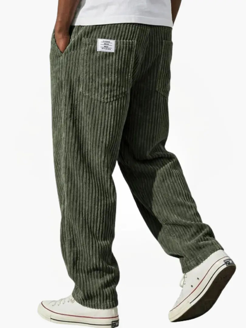 Arilora | Women's Wide-Leg Linen Relaxed And Textured Corduroy Trousers For Pants — Green