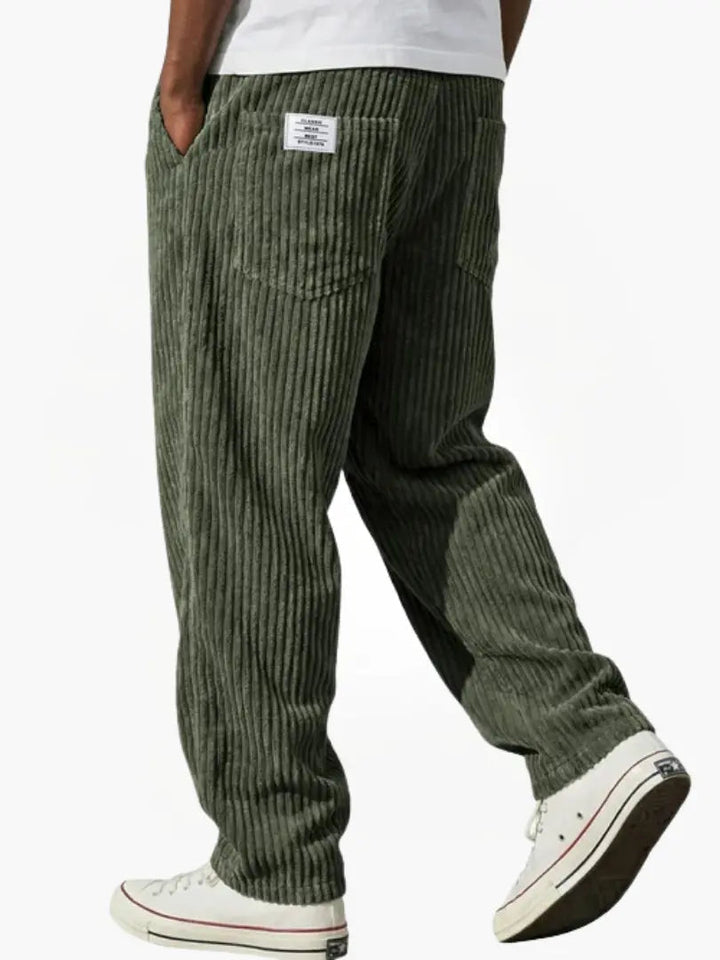 Arilora | Women's Wide-Leg Linen Relaxed And Textured Corduroy Trousers For Pants — Green