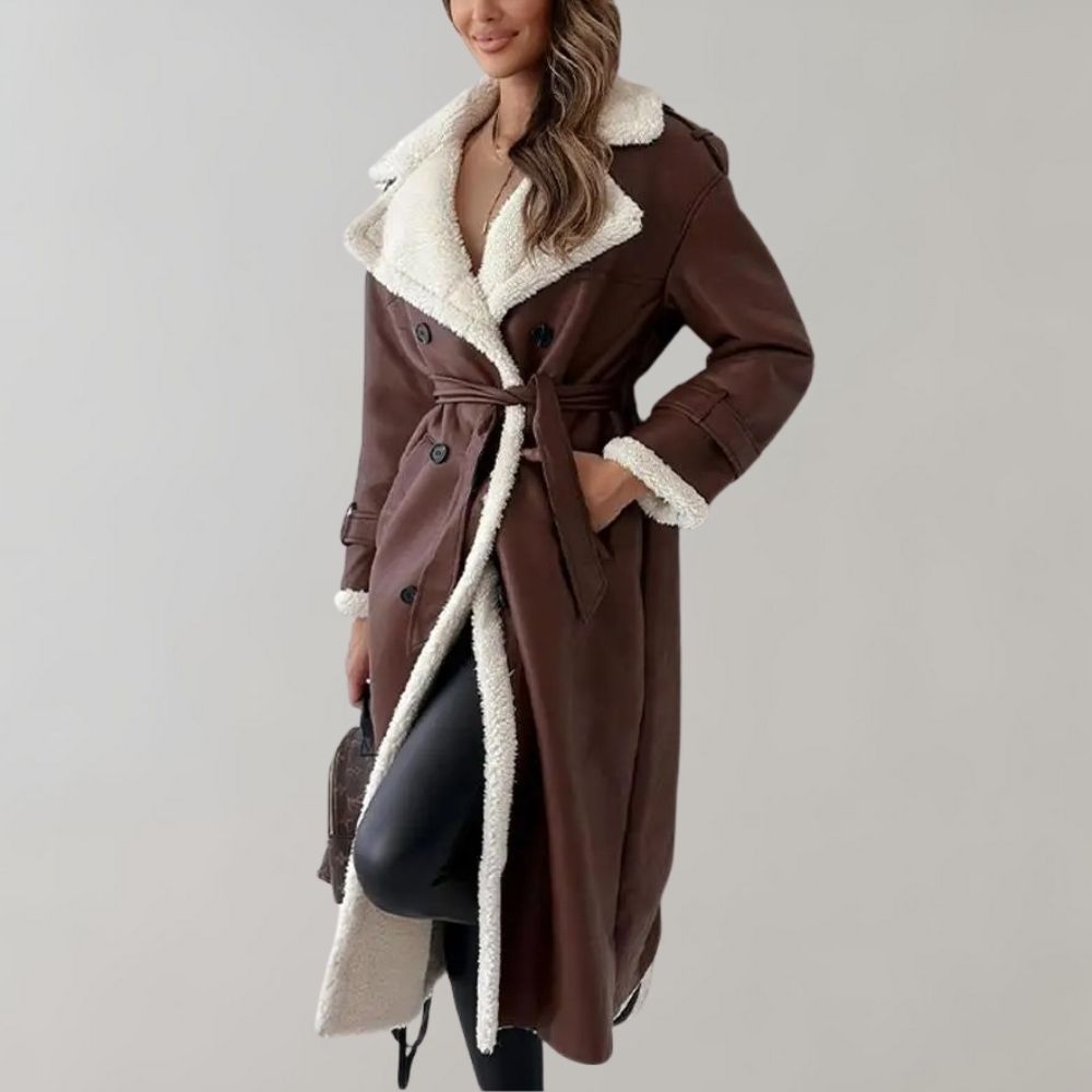 Arinia | Women's Casual Stretch Long Teddy Coat for Tops — Brown